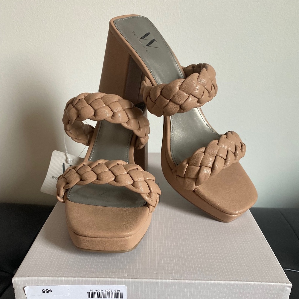 NWT Women's Heels Shoes Sandals Slip on Nude Tan 8